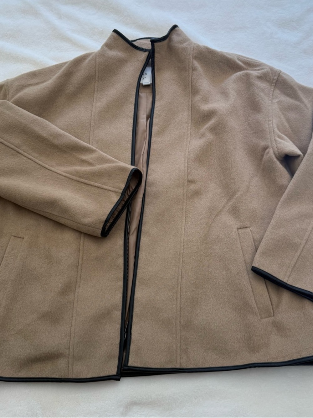 NWT Camel Tan Wool-Blend Coat with Black Trim